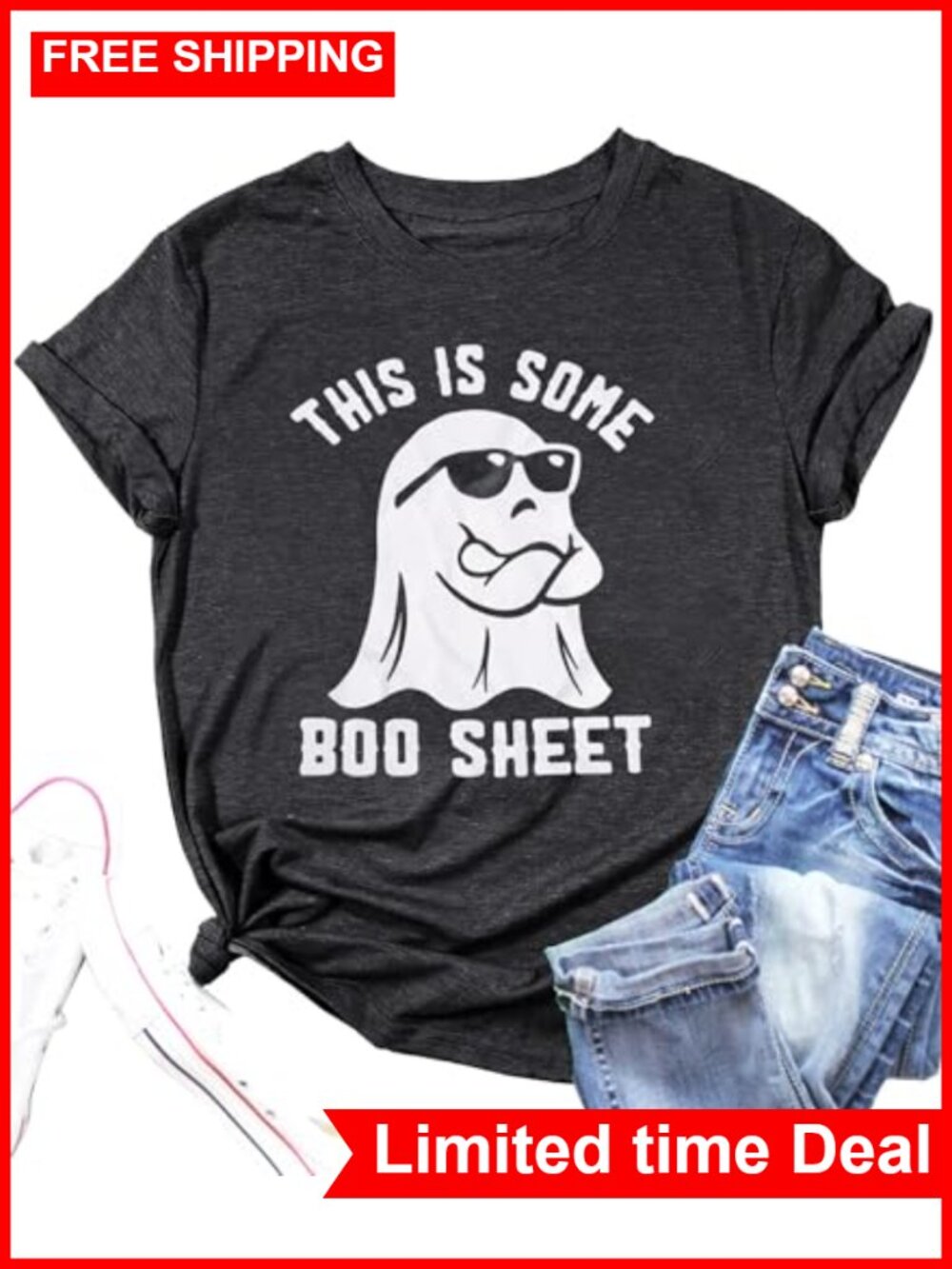 Halloween Boo Ghost Funny Women's T-Shirt Cotton Blend Spooky Season Tee